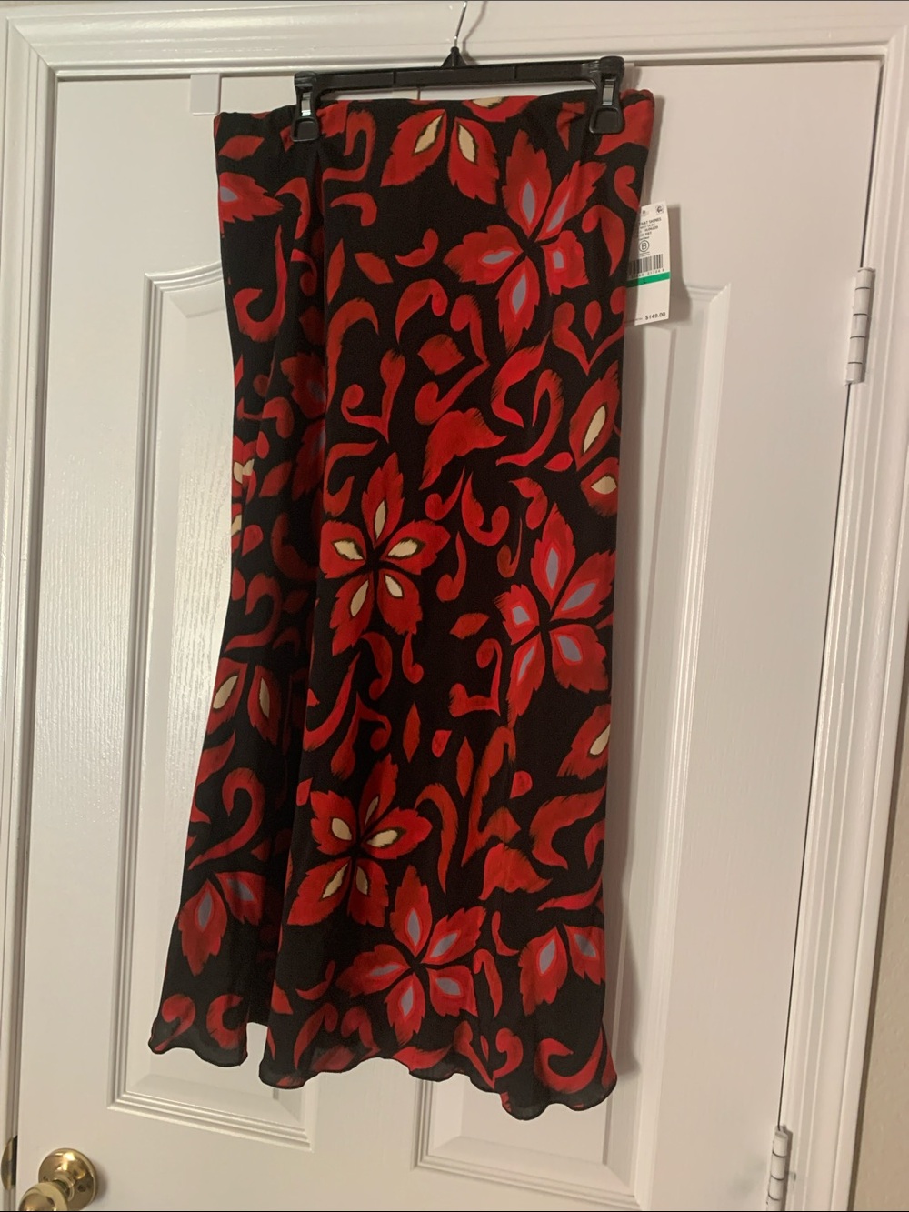 Karen Kane Black Skirt with Red Floral Print